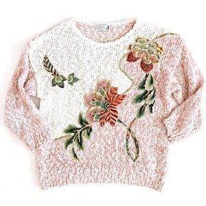 Claudia Barnes Women's Floral Crew Neck Sweater L